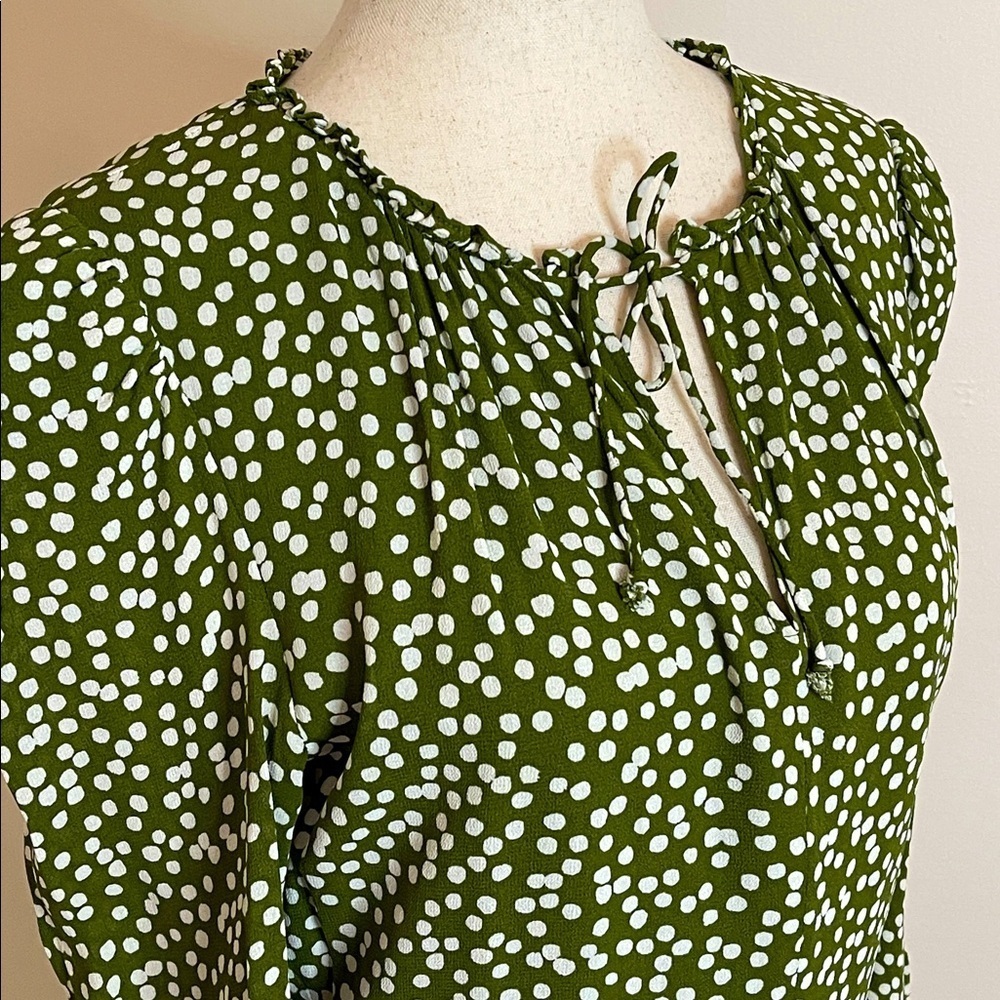 Reformation Marcy Mini Dress Green White Polka Dot Long Sleeve Size 8 - Picture 2 of 7